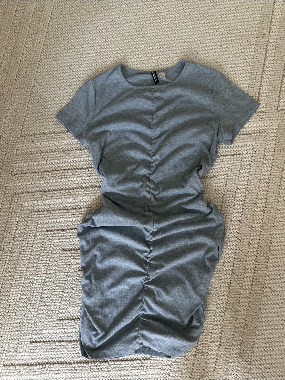 H&M Grey Short Sleeve Ruched Midi Dress